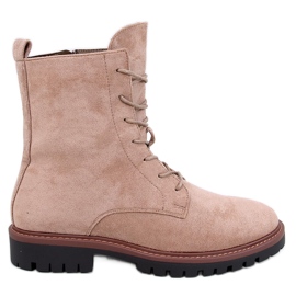 Simmer Khaki suede lace-up ankle boots beige