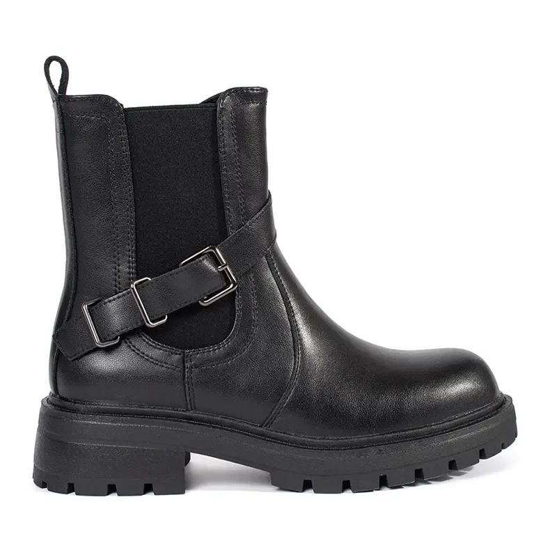 Women's black leather Chelsea boots on the Sergio Leone platform