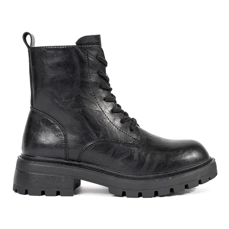 Women's black leather worker boots on the Sergio Leone platform Women's black leather worker boots on the Sergio Leone platform