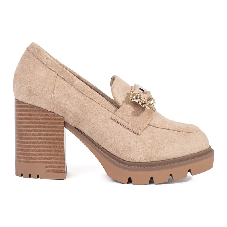 Seastar Beige women's suede shoes with a high heel and metal decoration Seastar Beige women's suede shoes with a high heel and metal decoration