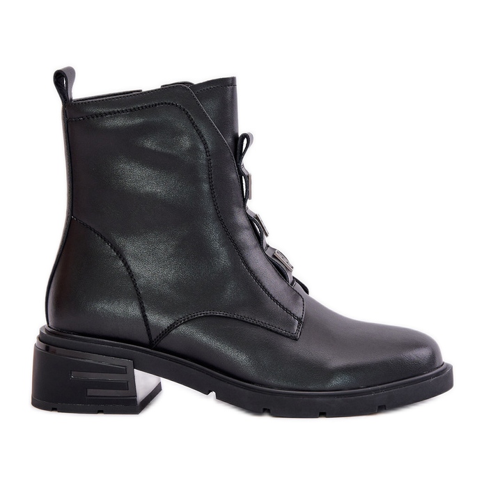 Warm Black Leather Boots With Zipper Olidrila