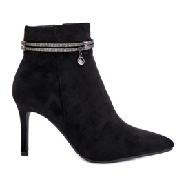 Insulated Ankle Boots On A High Heel With A Decorative Strap Eco Suede Vinceza 16469 Black