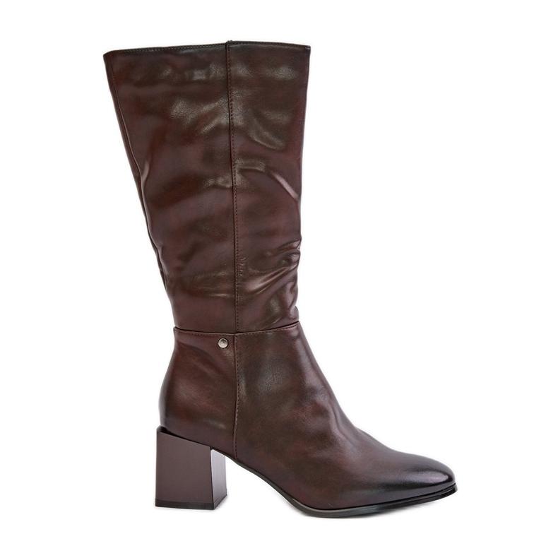 Jezzi Insulated Mid-Calf Eco Leather High Heel Boots Brown Ellithira Jezzi Insulated Mid-Calf Eco Leather High Heel Boots Brown Ellithira