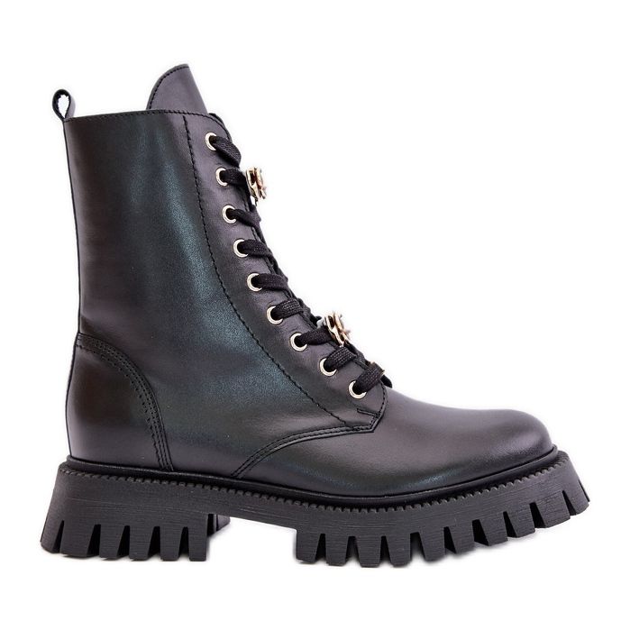 Leather Worker Ankle Boots With Zipper Pins CheBello 4553 Black