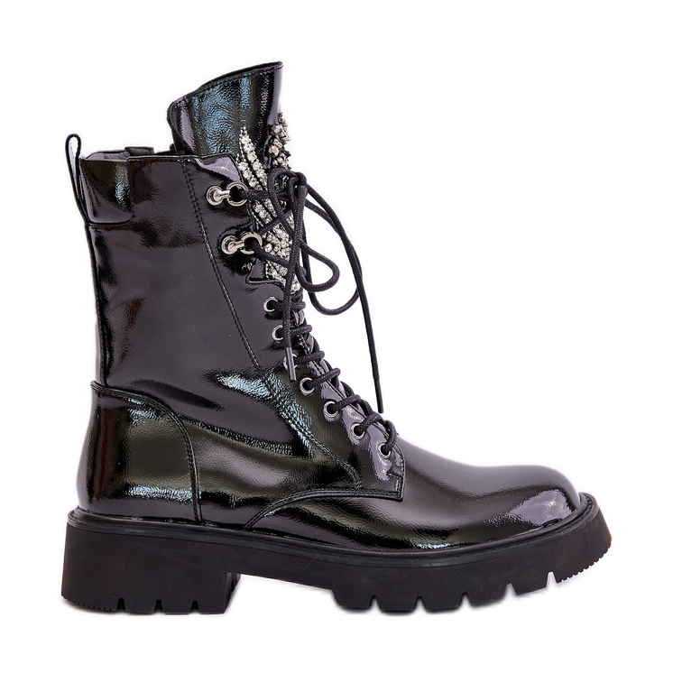 S.Barski Patent Worker Boots With Decoration Insulated D&amp;A MR880-080 Black