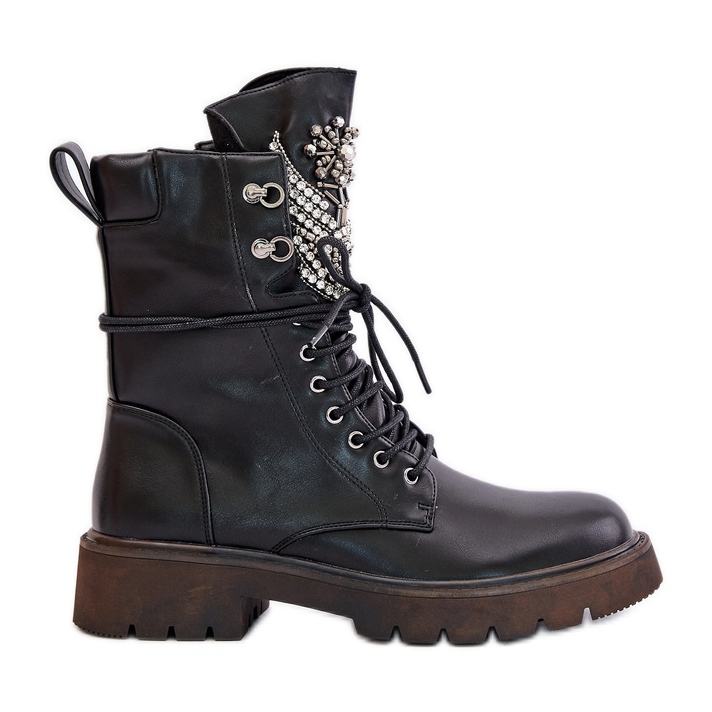 S.Barski Eco Leather Worker Boots With Decoration Insulated D&amp;A MR880-080 Black