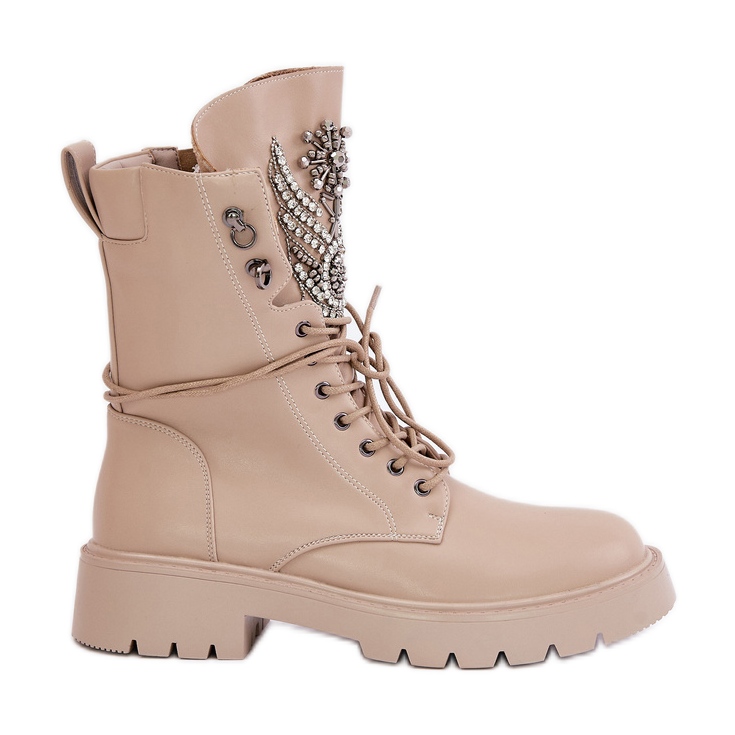S.Barski Eco Leather Worker Boots With Decoration, Insulated D&amp;A MR880-080 Beige