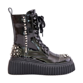 S.Barski Patent leather ankle boots with decoration on the D&amp;A MR880-079 platform, black