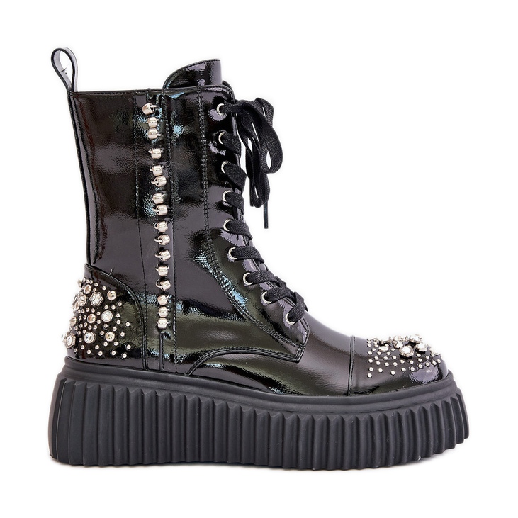 S.Barski Patent leather ankle boots with decoration on the D&amp;A MR880-079 platform, black