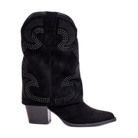 Decorated Mid-Calf Cowboy Boots On High Heel S.Barski HY42-153 Black