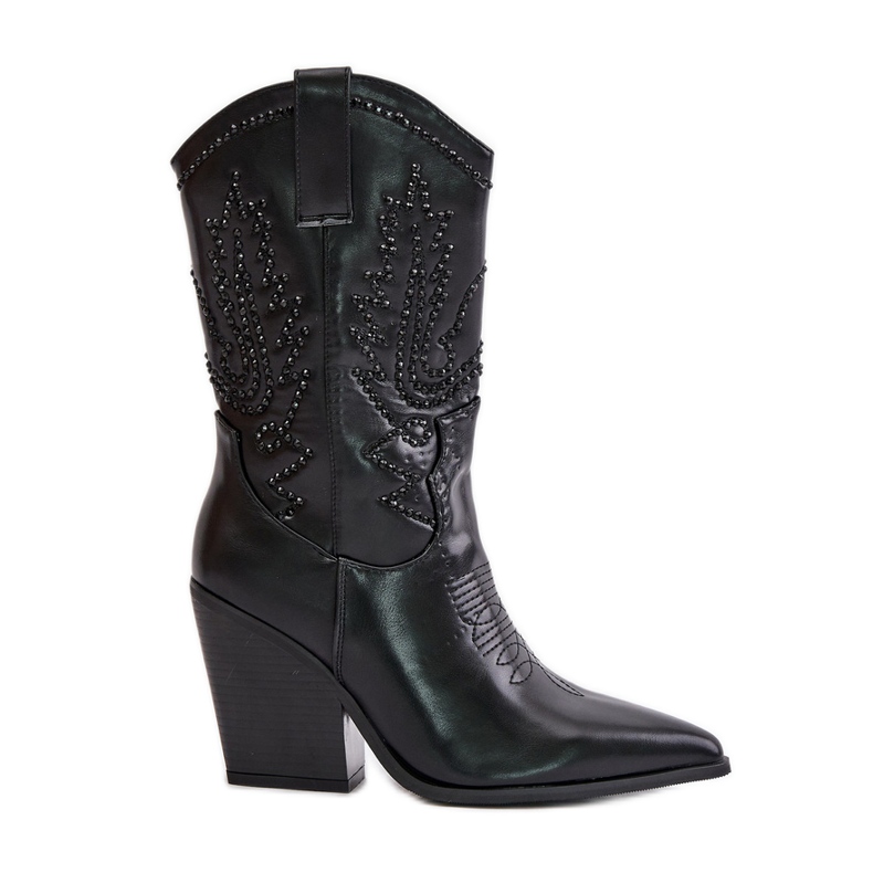 Black Arlitta Insulated Cowboy Boots On A High Heel With Decoration