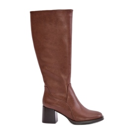 Leather High Heel Boots Over The Knee Warmed Sergio Leone KZ231-S Brown Leather High Heel Boots Over The Knee Warmed Sergio Leone KZ231-S Brown
