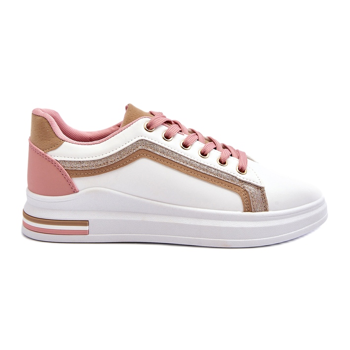 Women's sports sneakes with beige glitter white