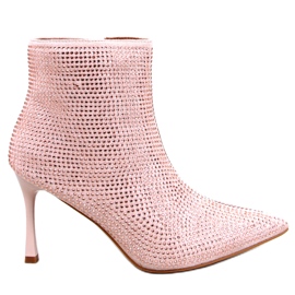 High heel ankle boots with Demish Champagne crystals pink