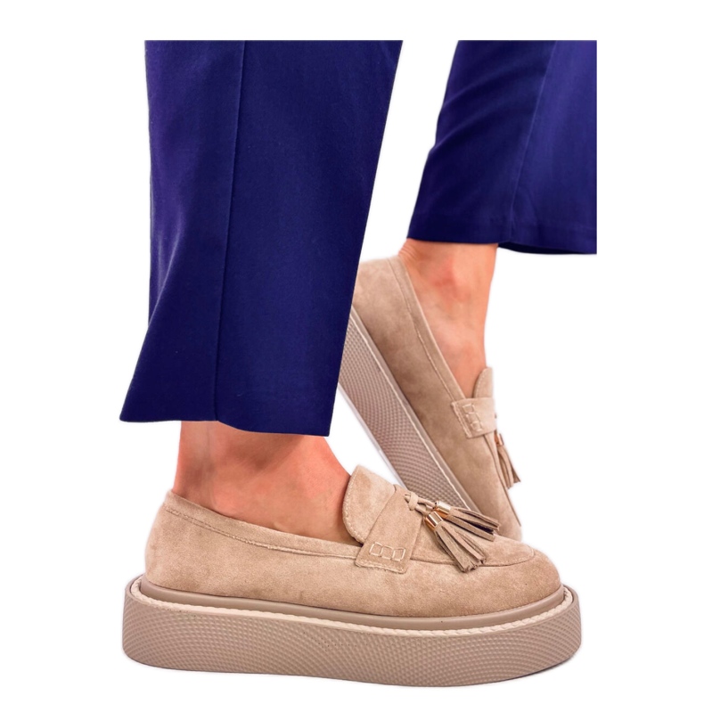 Trinity Beige platform loafers with fringes - Inello