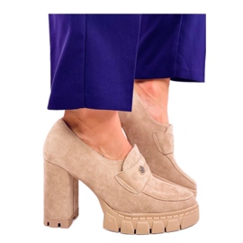 Khaki Platform Heeled Moccasins beige Khaki Platform Heeled Moccasins beige
