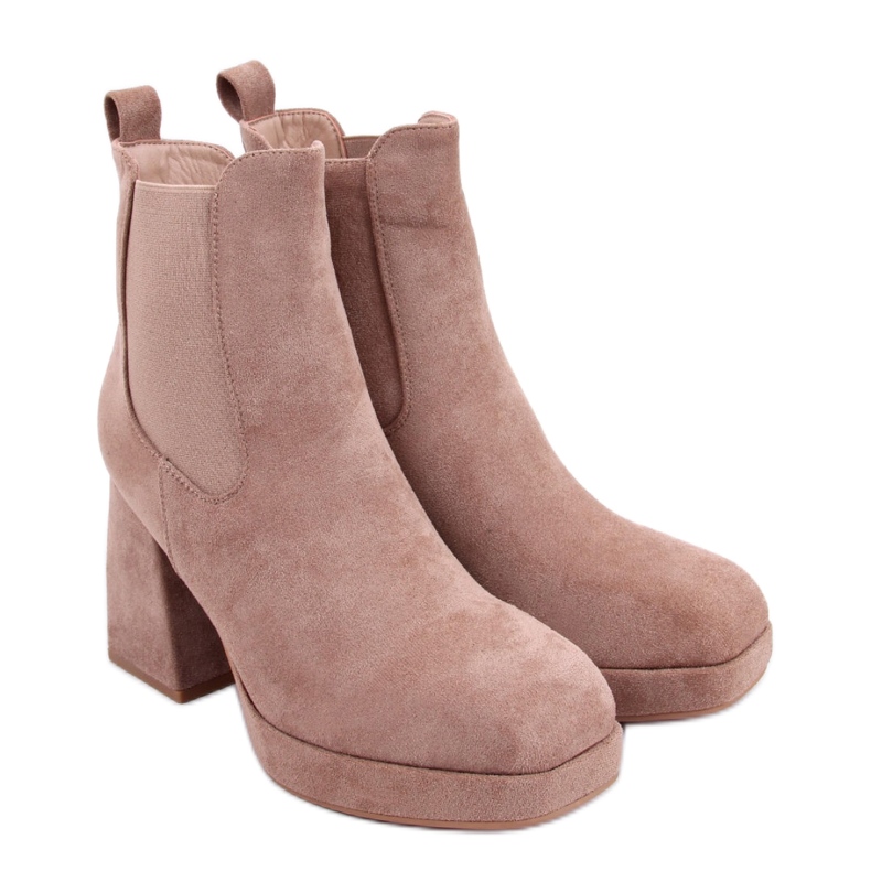 Khaki wide heel ankle boots beige