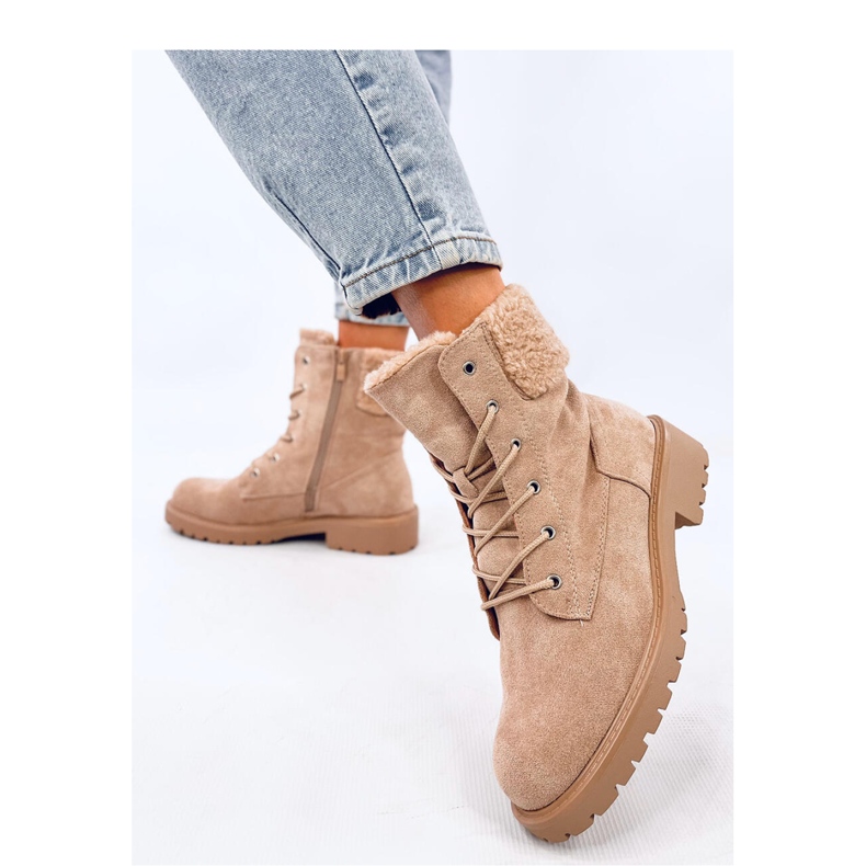 Beige lace-up ankle boots