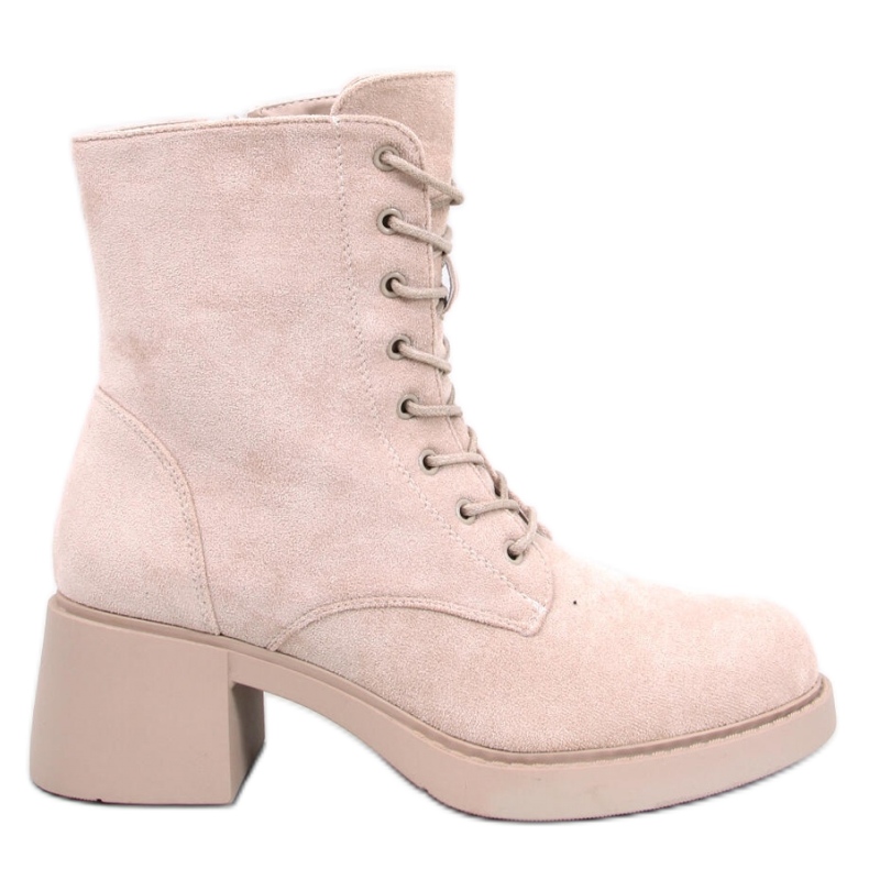Beige lace-up ankle boots