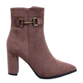 Khaki suede high-heeled ankle boots brown