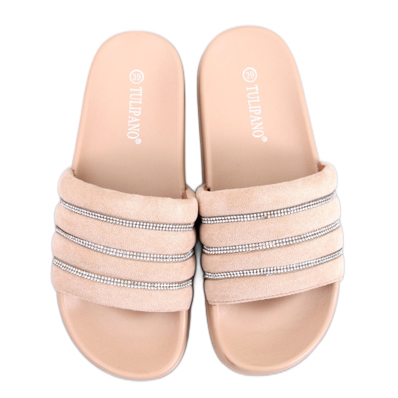 Beige rhinestone flip-flops sandal