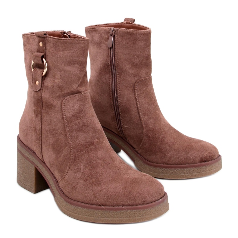 Khaki wide heel ankle boots brown