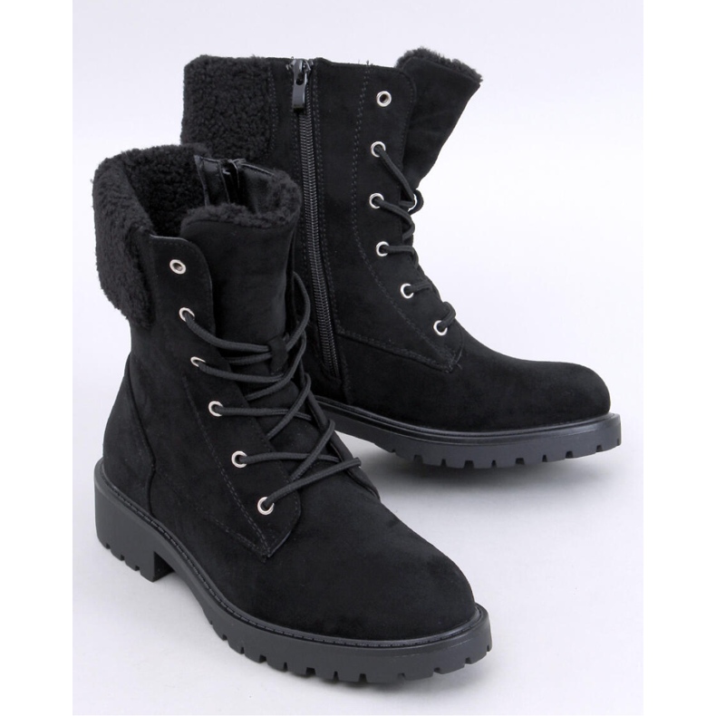 Barkoi Black lace-up ankle boots with sheepskin - Inello