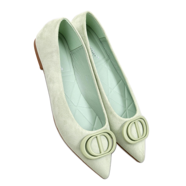 Green ballet flats with almond toes
