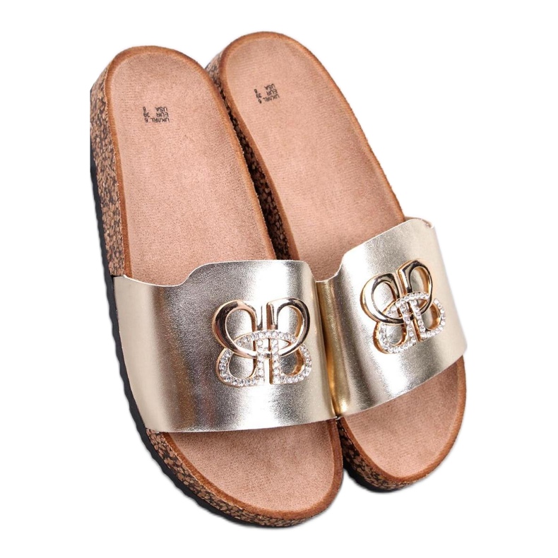 Cork flip-flops with zircons LT.GOLD golden