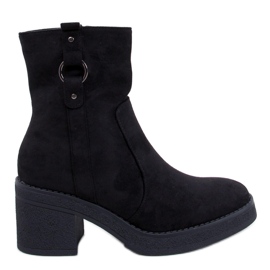 Black wide-heeled ankle boots