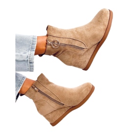 Khaki Gold Zipper Wedge Ankle Boots beige