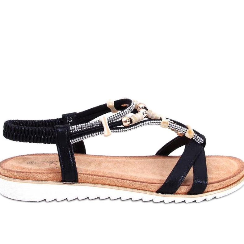 Women's sandals with beads Black