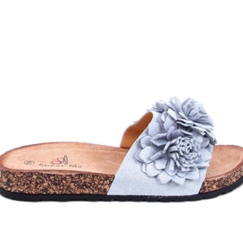 Cork flip-flops with Gray flowers grey