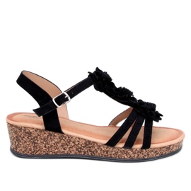 Fisken Black flower wedge sandals - Inello