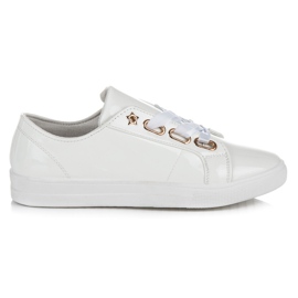 Ideal Shoes Lacquered Sneakers With A Ribbon white