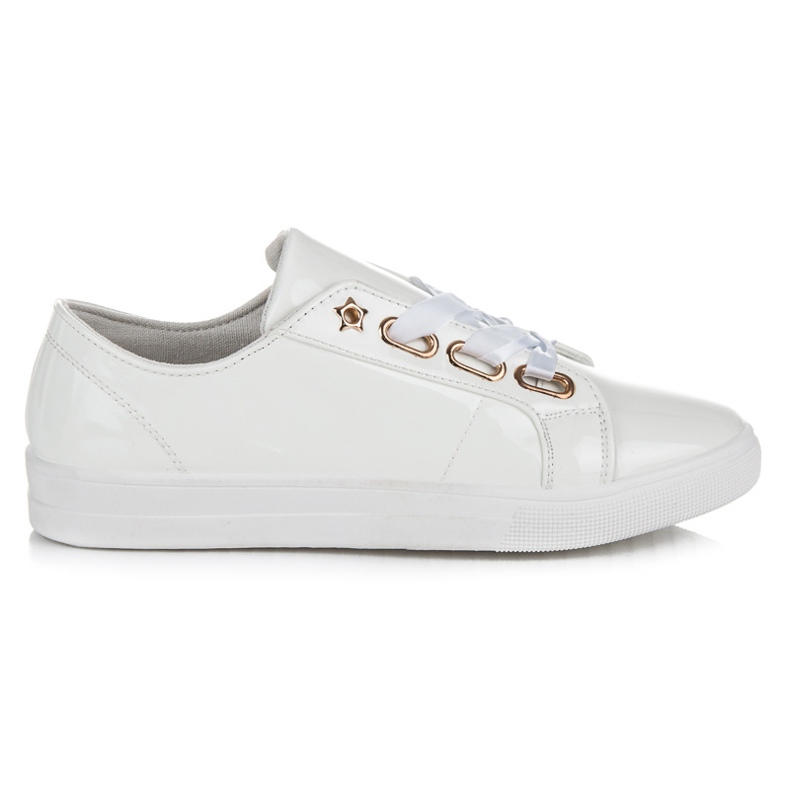 Ideal Shoes Lacquered Sneakers With A Ribbon white