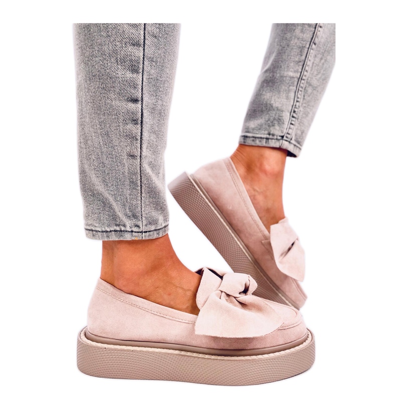 Tempelton Pink suede moccasins with a bow - Inello