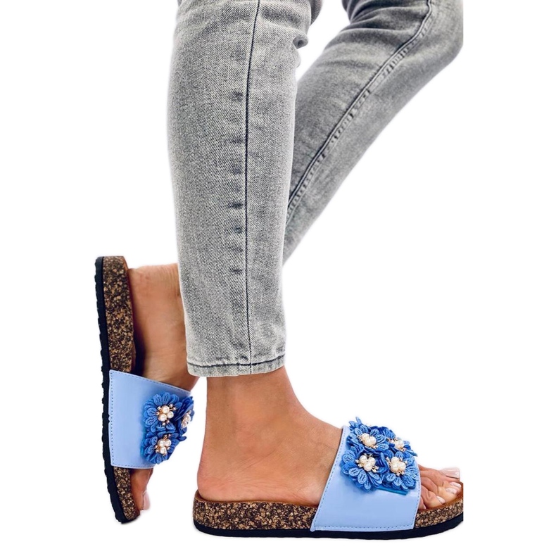 Emiles Blue cork flip-flops with flowers - Inello