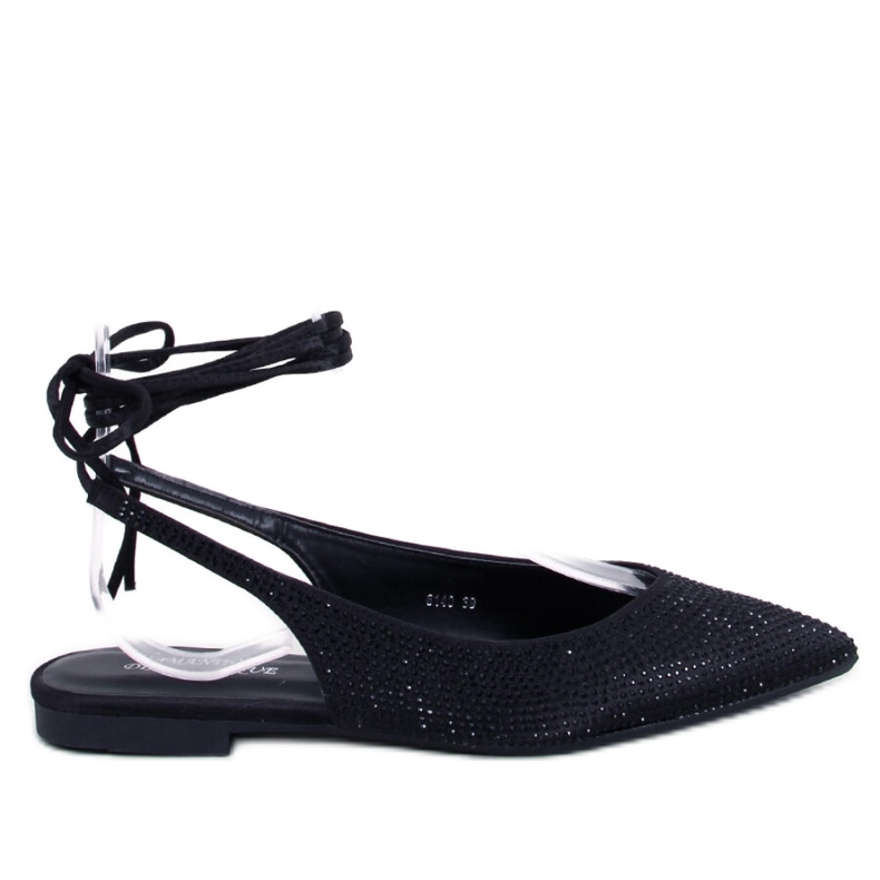 Vonda Black ballet flats with rhinestones open heel - Inello