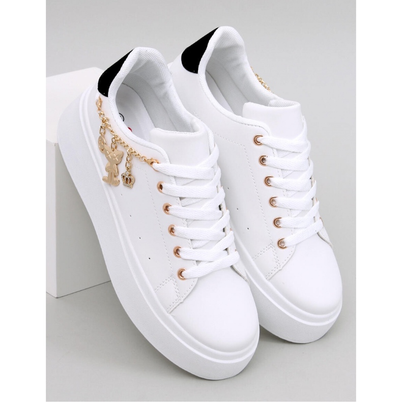 Platform sneakers with pendant Larcome WHITE/BLACK - Inello