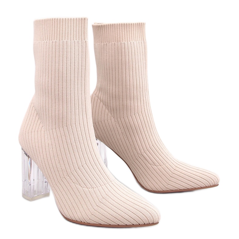 Destani Beige transparent heel sock boots - Inello