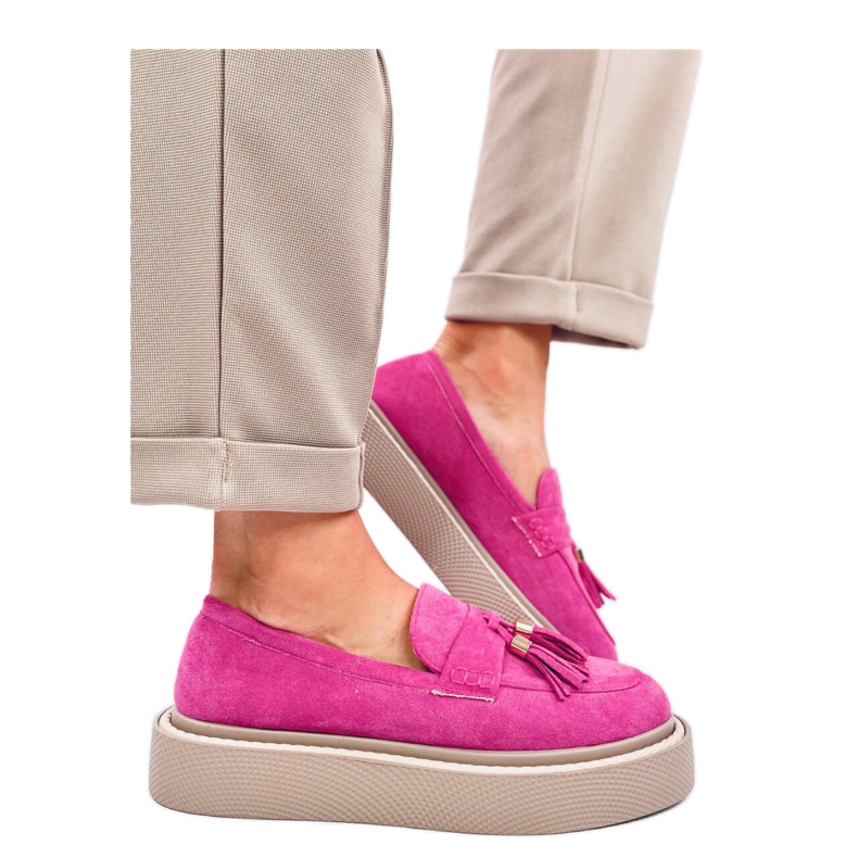 Trinity Fuchsia platform loafers with fringes - Inello pink