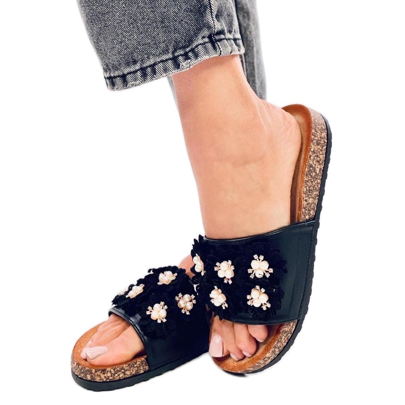 Sandal Cork flip-flops with flowers Emiles Black - Inello