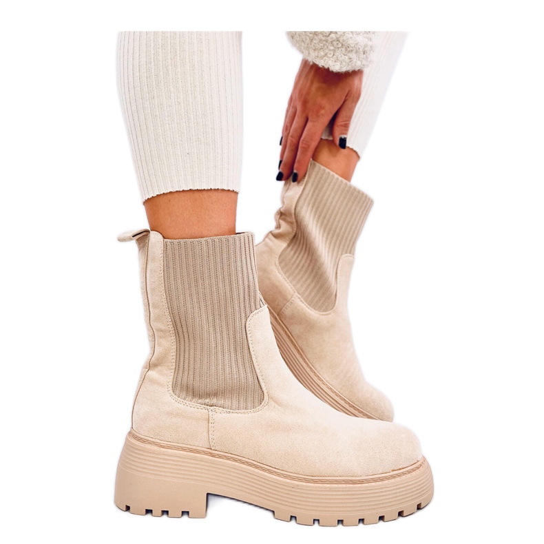 Winters Beige ankle boots with elastic cuff - Inello