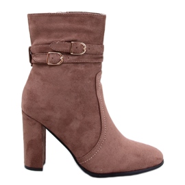 Dianes Khaki suede high-heeled ankle boots brown