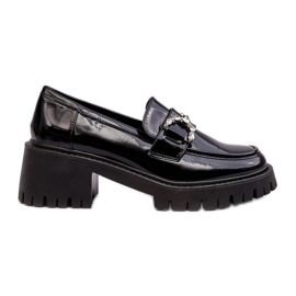 Black patent high-heeled shoes