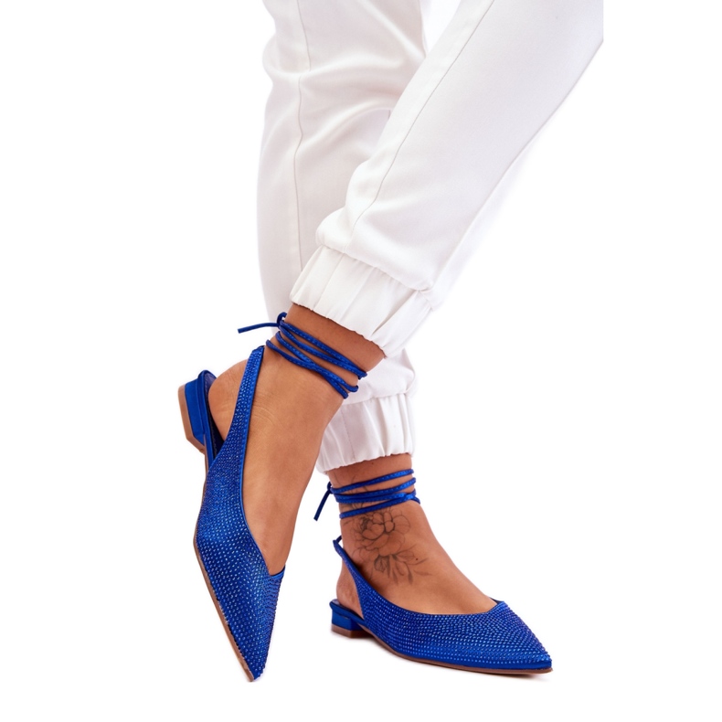 Women's blue lace-up ballet flats