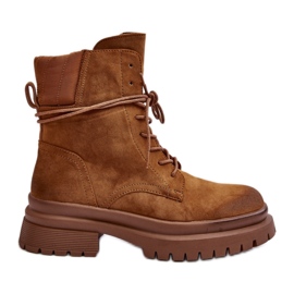 Brown women's ankle boots with a thick sole
