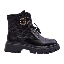 Women's worker ankle boots with Black decoration