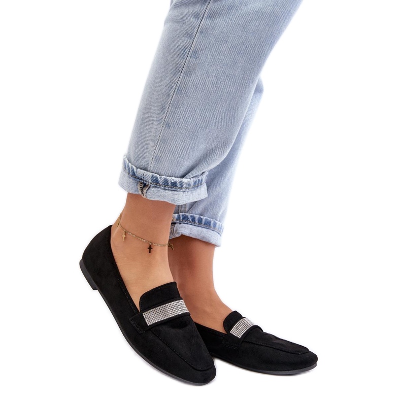 Women's moccasins with black rhinestones